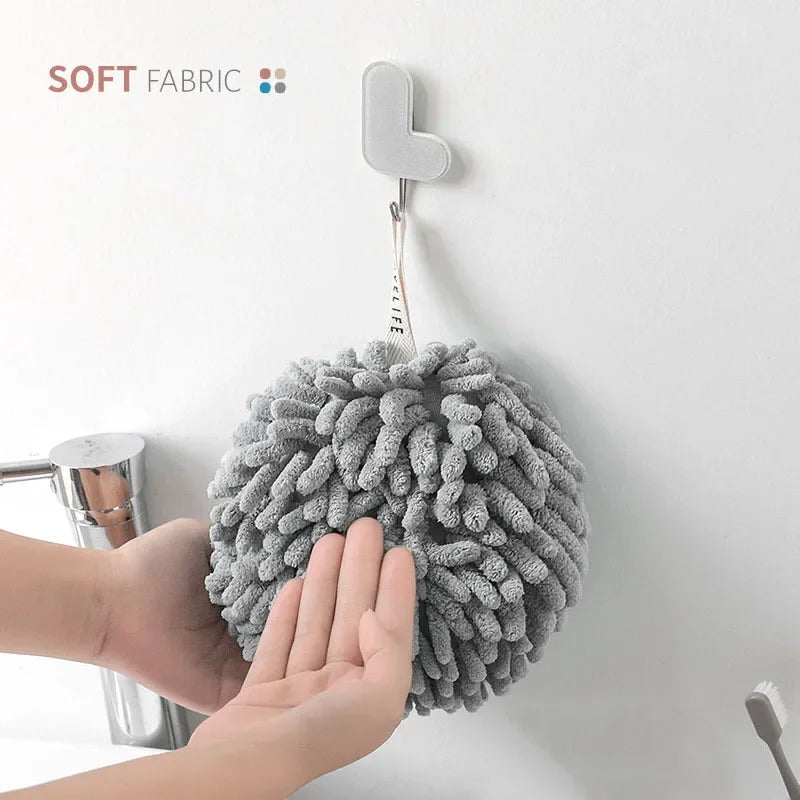 Afralia™ Chenille Microfiber Hand Towel Sponge Ball - Soft, Absorbent, Quick-Dry Kitchen Bathroom Towel