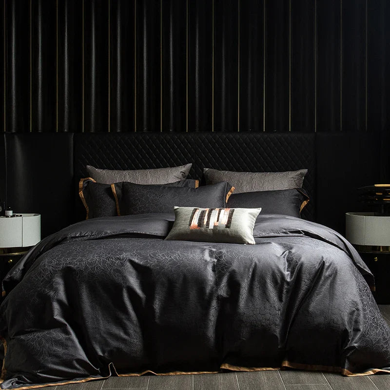 Afralia™ Luxe Dark Grey Vintage 1000TC Egyptian Cotton Bedding Set, Jacquard, Queen/King