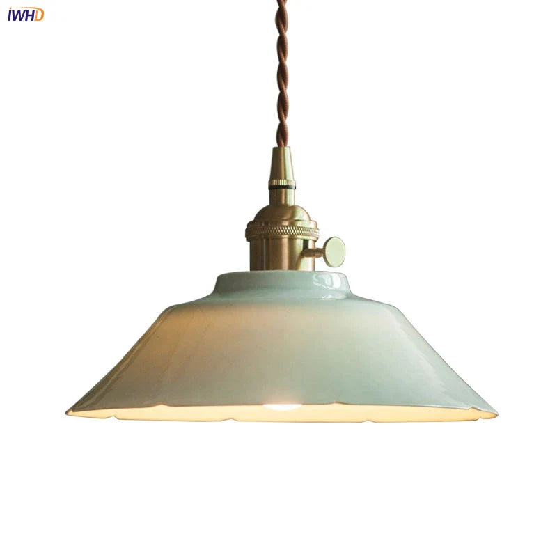 Afralia™ Green Ceramic Pendant Light LED Vintage Hanging Lamp with LED Bulb