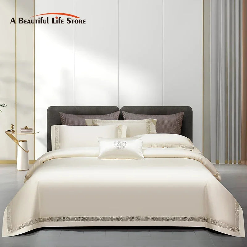 Afralia™ Luxury Hollow Lace Wide Edge Bedding Set, Soft Duvet Cover, Sheet, Pillowcases