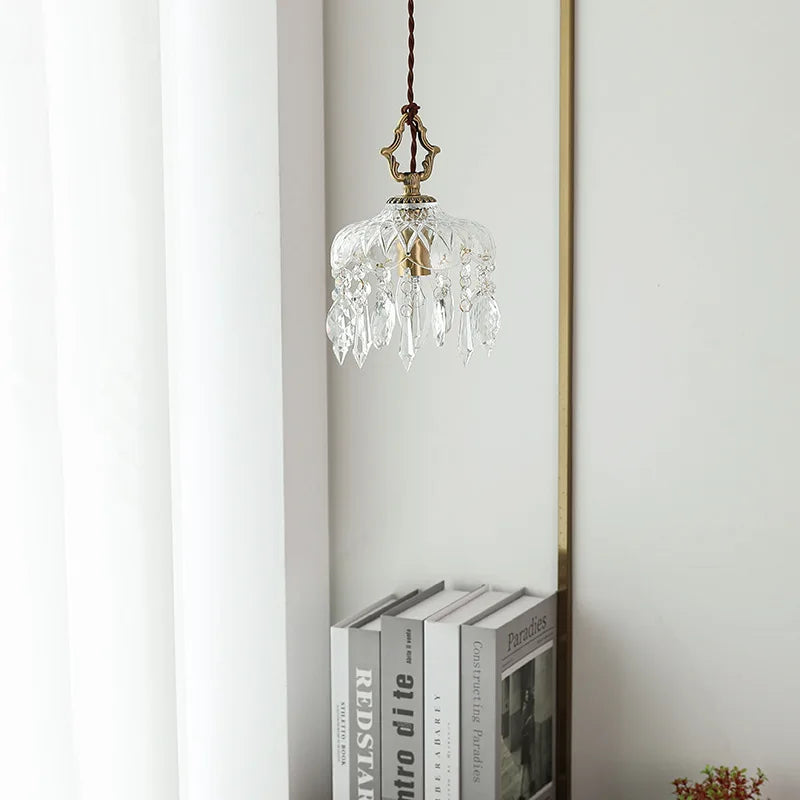 Afralia™ Crystal Glass LED Copper Pendant Lights for Bedroom Living Dining Room
