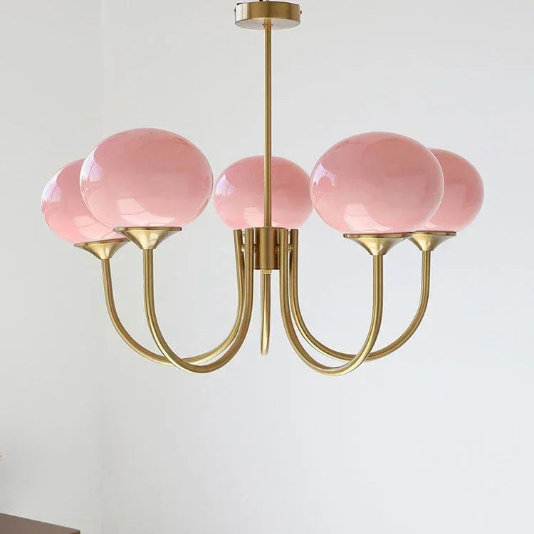 Afralia™ LED Glass Balls Chandeliers Pink Milky White Pendant Lights for Home Decor