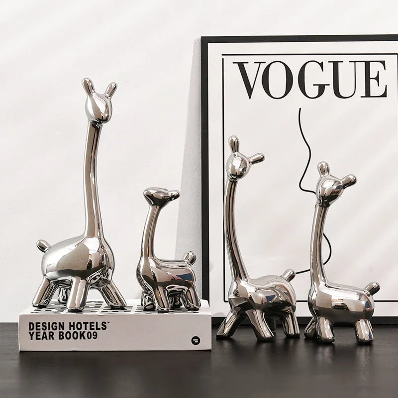 Afralia™ Silver Ceramic Deer Sculpture Figurine: Nordic Home Decor Tabletop Ornament