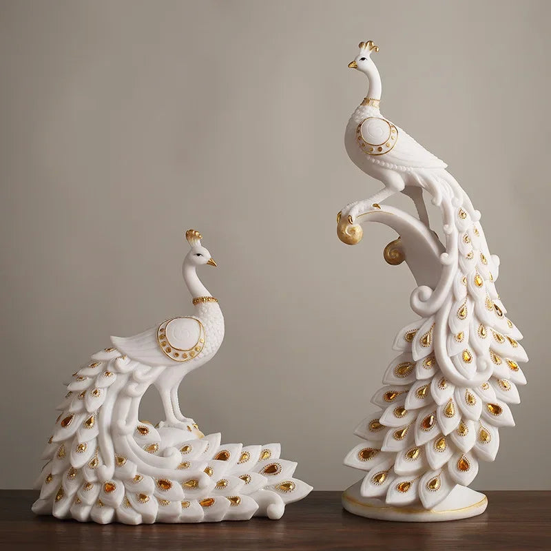 Afralia™ Golden Phoenix Peacock Sculpture Home Decor Ornament Figurine