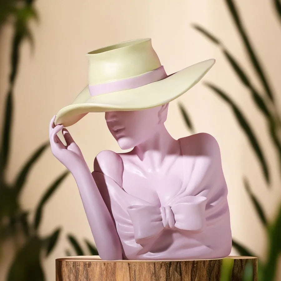 Afralia™ Resin Beauty Vase Sculpture Decoration Statues Dried Flower Living Room Nordic