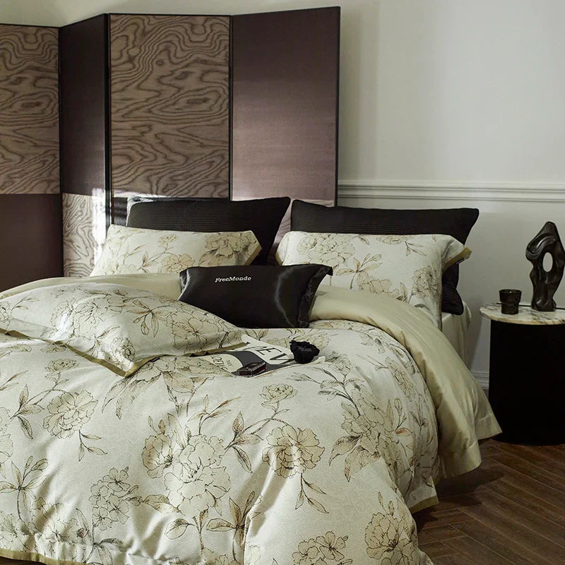 Afralia™ Vintage Print Lyocell Cotton Bedding Set - Queen/King 4Pcs