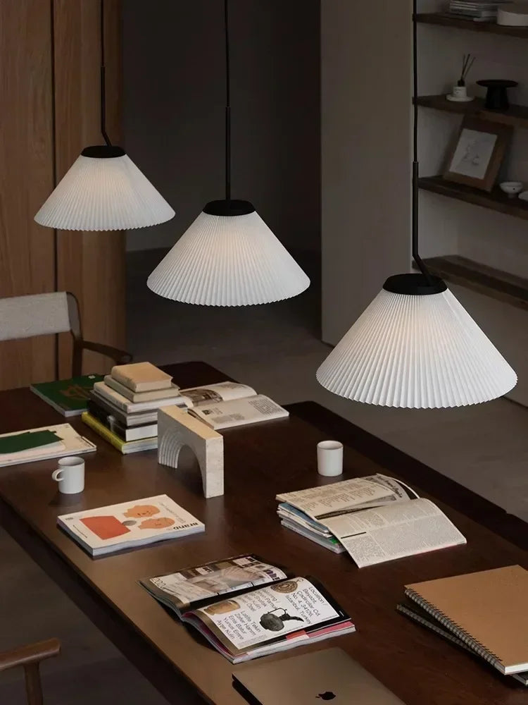 Afralia™ Cream LED Pendant Light Nordic Pleated Chandelier for Home Decoration