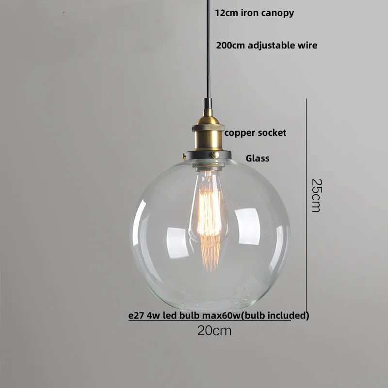 Afralia™ Vintage Copper LED Glass Pendant Lamp for Kitchen Coffee Restaurant Loft