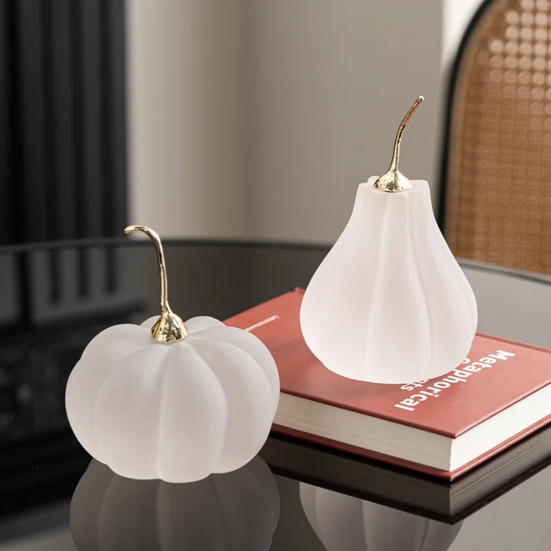 Afralia™ Marble Pumpkin Figurine Transparent Frosted Finish Statue Decor Accessory