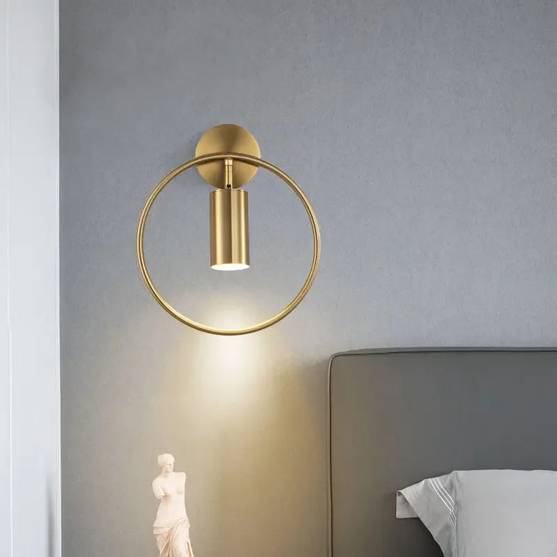 Afralia™ Adjustable LED Brass Gold Ring Wall Sconce Light for Home Hotel Bar