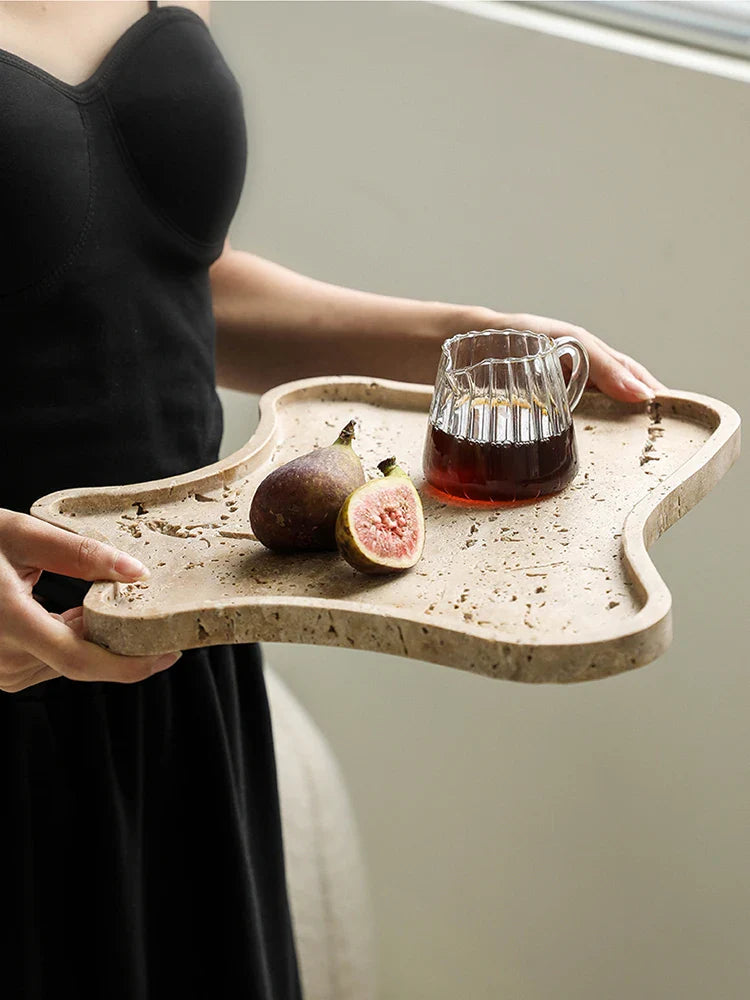 Afralia™ Travertine Stone Tray: Decorative Jewelry & Trinket Dish Organizer for Home Décor