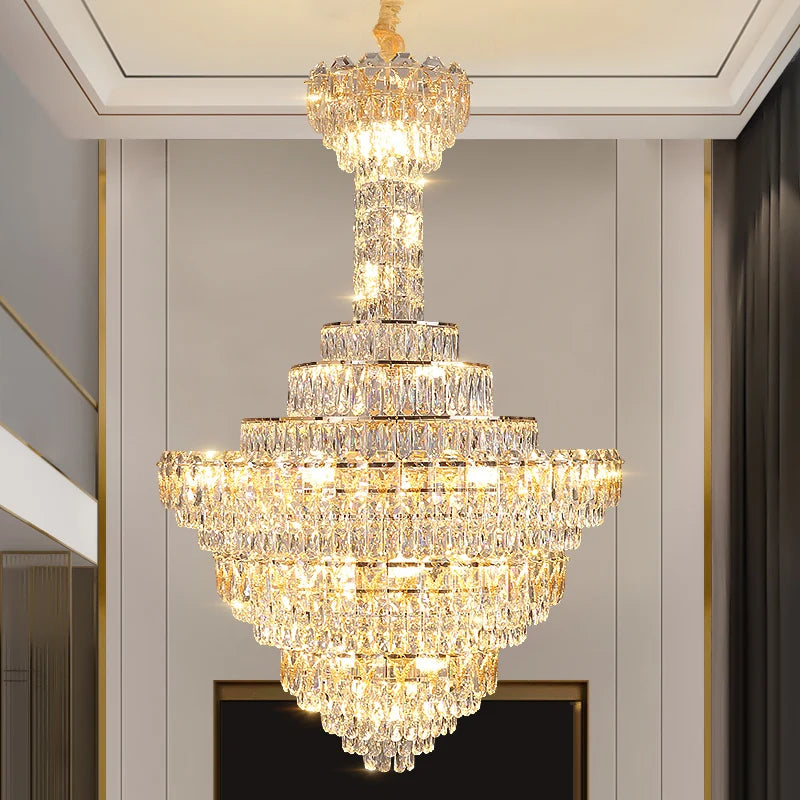 Afralia™ European Crystal Chandelier for Large Living Room, Villa Hollow Hall, Staircase Floor
