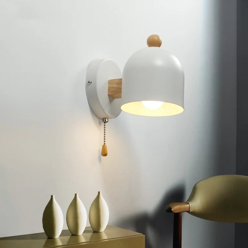 Afralia™ Wood Iron LED Wall Lights with Pull Chain Switch for Modern Living Spaces