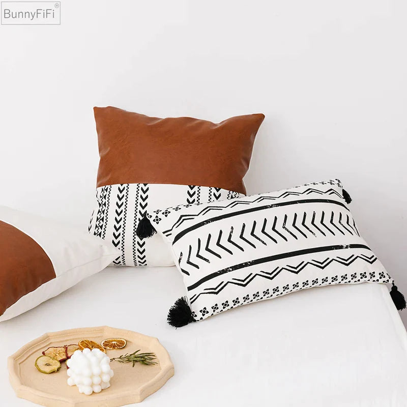 Afralia™ Modern Brown Faux Leather Cushion Cover for Home Decoration
