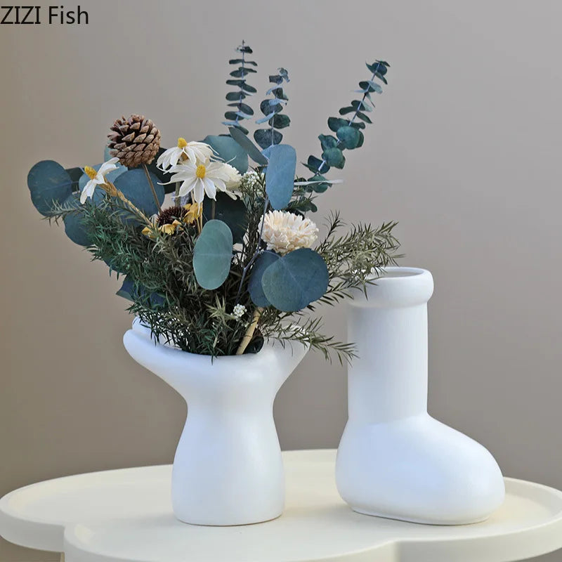 Afralia™ Hand/foot Ceramic Vase: Desk Decor Flowers Arrangement Vase Room Aesthetic Display