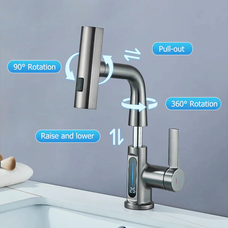 Afralia™ Waterfall Digital Display Basin Faucet with Lift Up Down Stream Sprayer