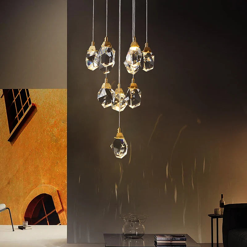 Afralia™ Diamond Crystal Chandelier Staircase LED Golden Large Living Room Hall Lighting