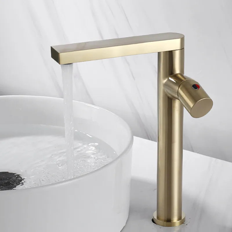 Afralia™ Brushed Gold Basin Faucet: Single Handle Brass Bathroom Mixer Tap