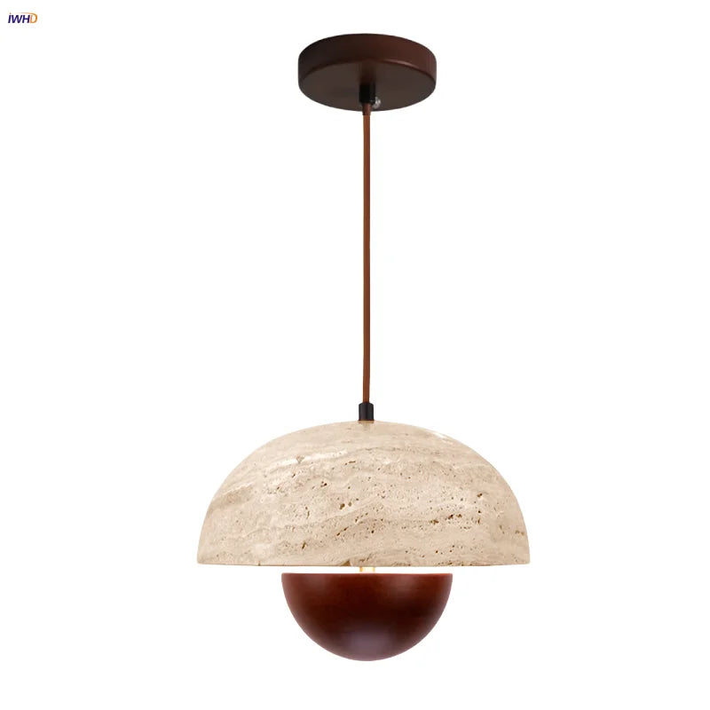 Afralia™ LED Pendant Lights Bar Decor Yellow Travertine Stone Wood Hang Lamp