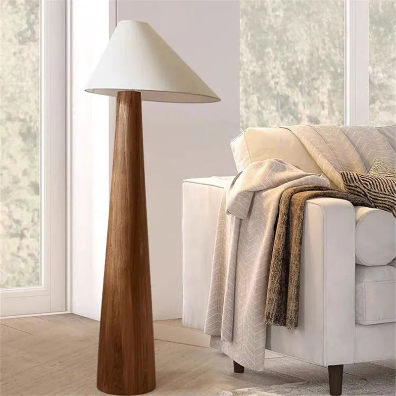 Afralia™ Japanese Wooden Tapered Floor Lamp for Bedroom Hotel Living Room Sofas