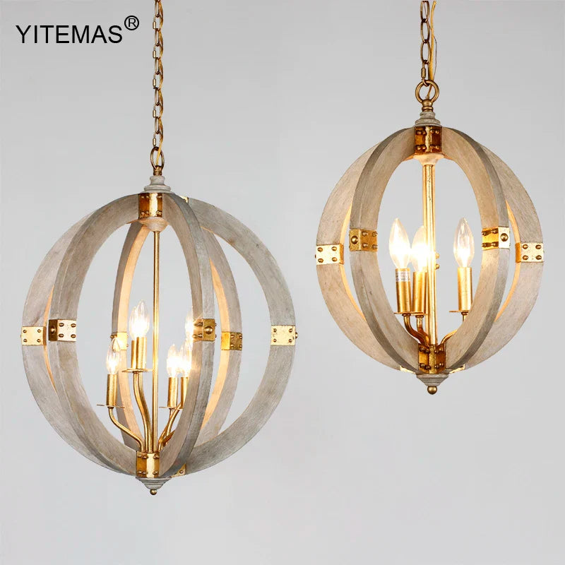 Afralia™ Vintage Wooden Chandelier for Home Décor and Lighting