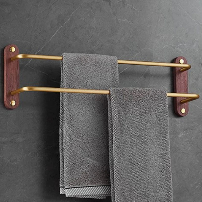 Luxury Black/Gold Walnut Double Towel Bar by Afralia™