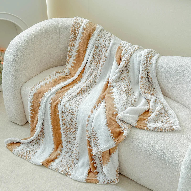 Afralia™ Snowflake Striped Cationic Jacquard Plush Blanket for Sofa, Office, Balcony - Warm Napping Shawl