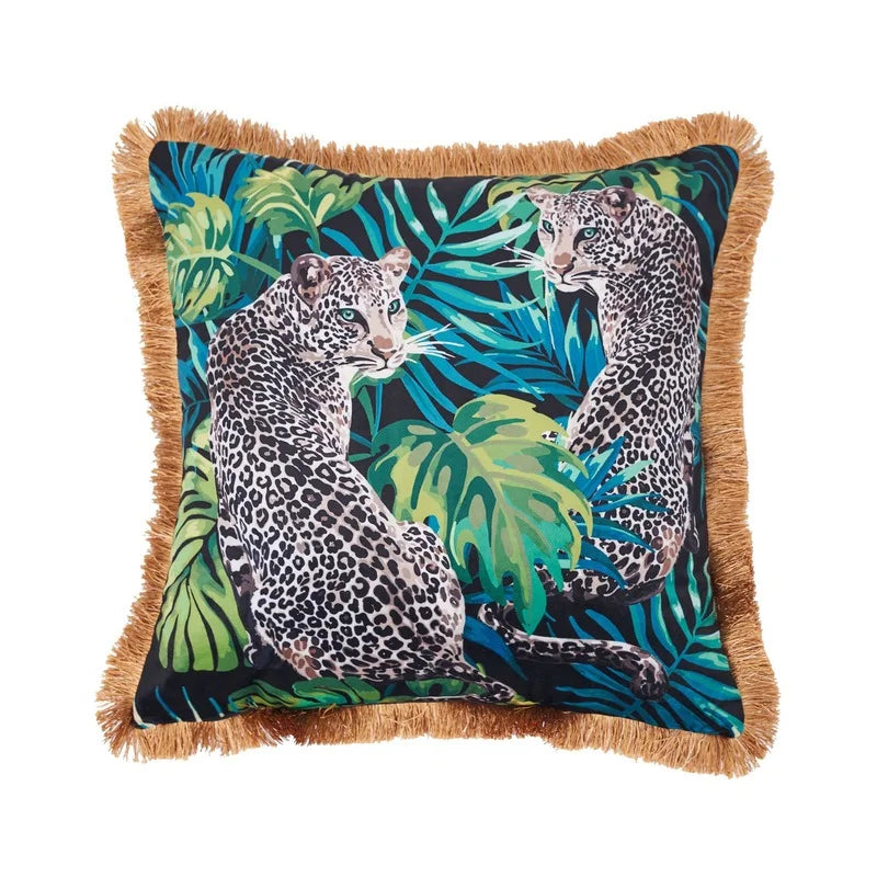Afralia™ Jungle Animal Collection Cushion Cover with Gold Tassel Fringe - Luxury Satin Pillowcase