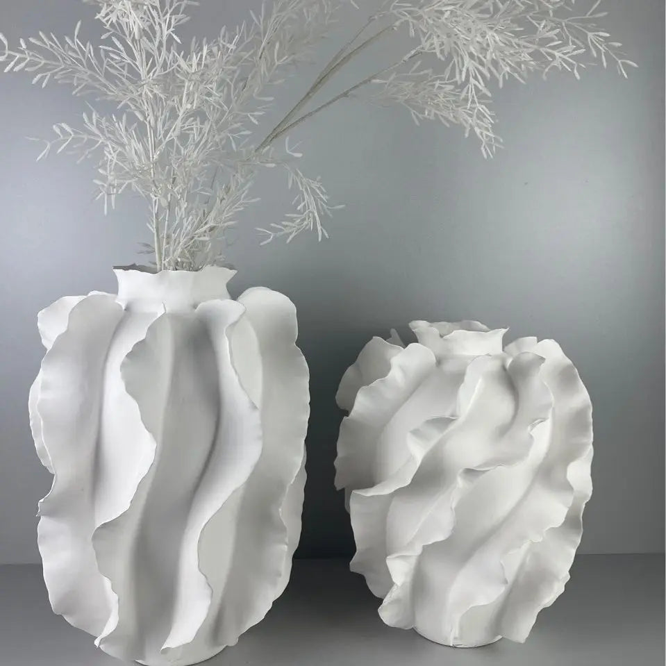 Afralia™ White Ceramic Wavy Vase: Handcrafted Home Decor Floral Arrangement Accents