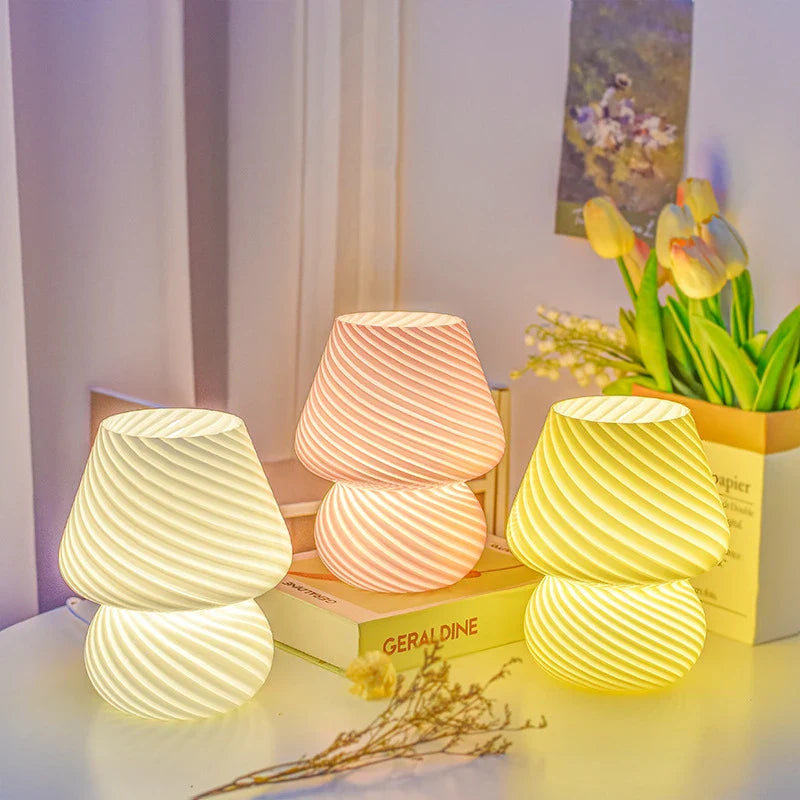 Afralia™ Striped Mushroom LED Table Lamp for Bedroom Decor
