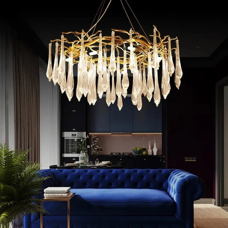 Afralia™ Crystal Water Drop LED Chandeliers: Modern Luxury Branch Design for Living & Dining Rooms