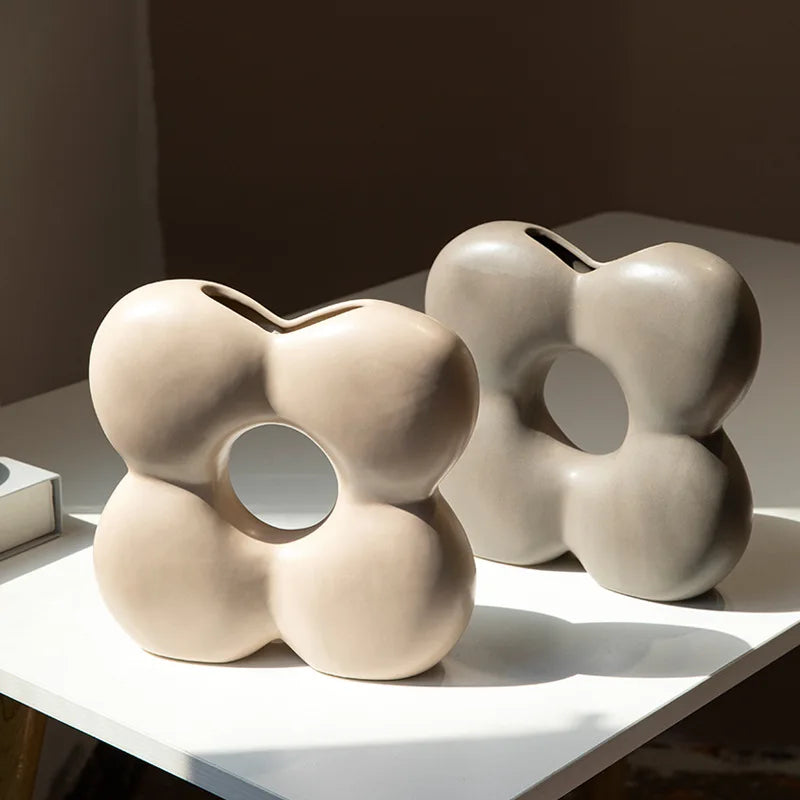 Afralia™ Geometric Petals Ceramic Vase for Home Decor and Flower Arrangement