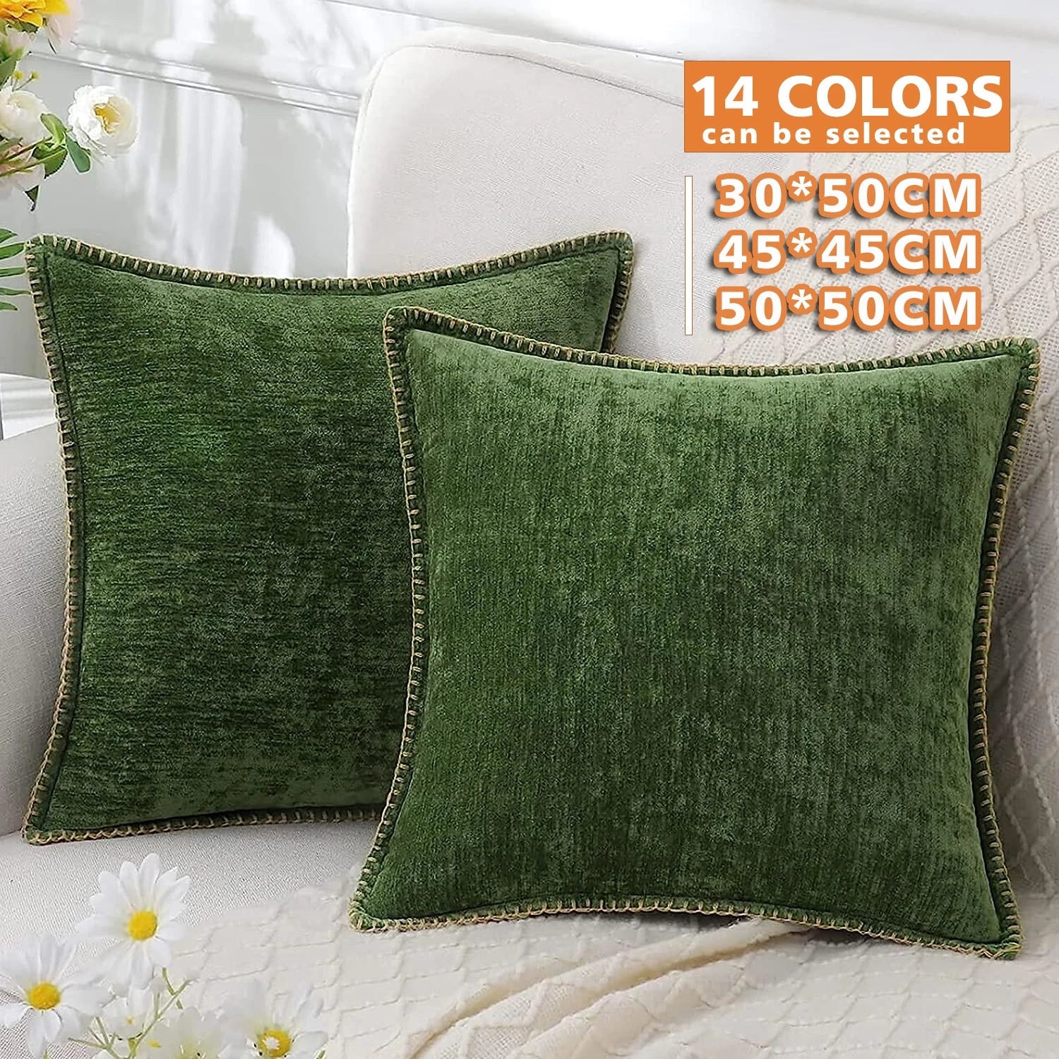 Chenille Cushion Cover Green Throw Pillow Covers Decorative Home Sofa Luxury Afralia™