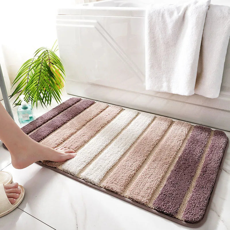 Afralia™ Stripe Thicken Bath Rug: Large Absorbent Quick-drying Entry Flocked Carpet