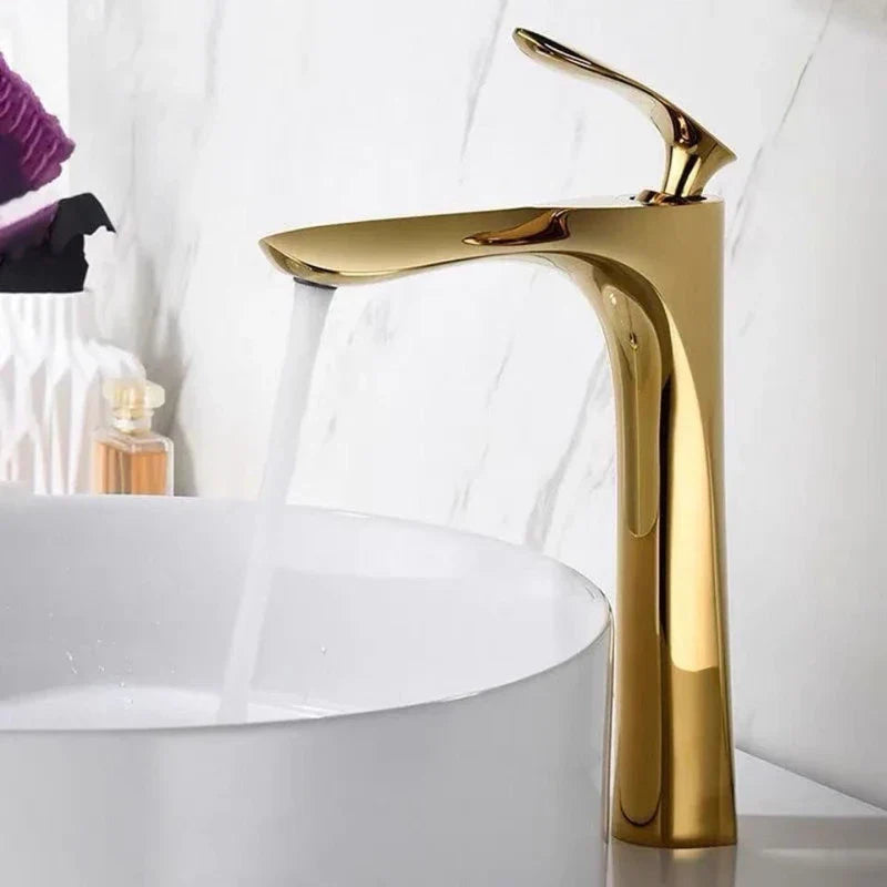 Afralia™ Golden Bathroom Faucet Single Handle Sink Mixer Tap Deck Mounted Basin Tapware