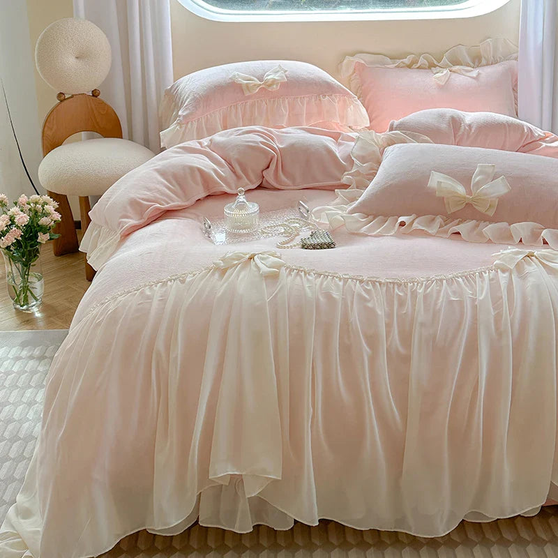 Afralia™ French Princess Lace Ruffles Bedding Set with Velvet Duvet Cover
