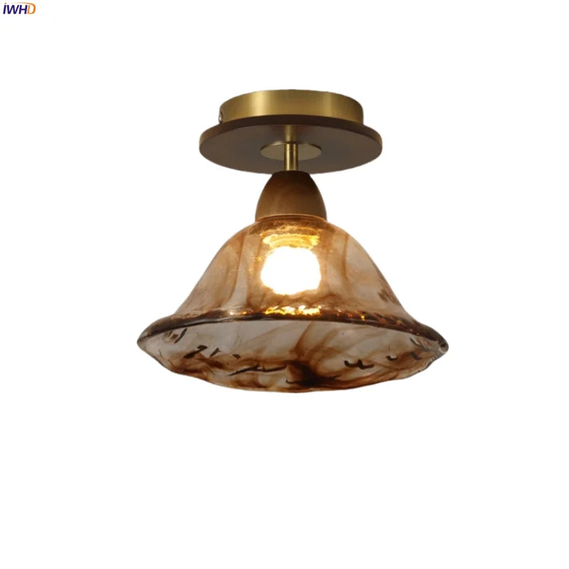 Afralia™ Wood & Glass Ceiling Light for Living Room, Vintage Loft Interior LED Lighting