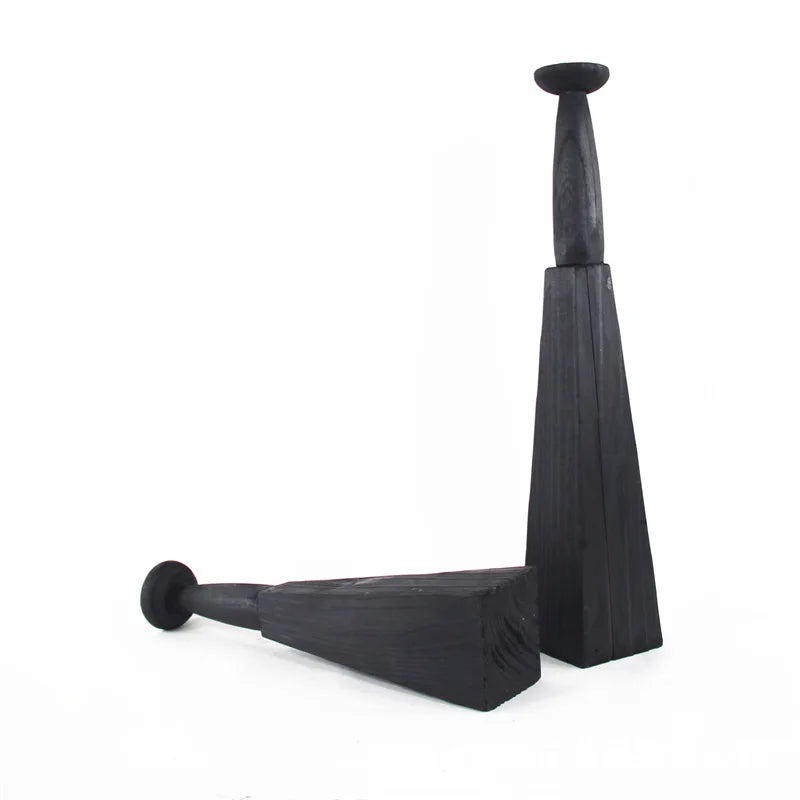 Afralia™ Handmade Carbonized Black Wood Candlestick Art Decor for Home, Hotel, Villa