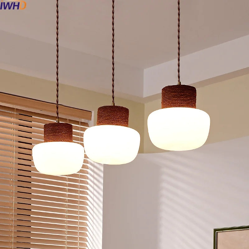 Afralia™ Hemp Rope LED Pendant Light - Nordic Glass Hanging Lamp for Home Decor