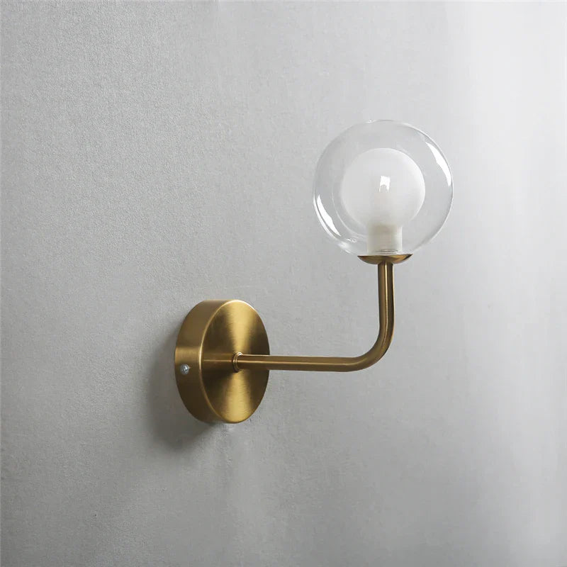 Afralia™ Nordic Glass Ball Metal Bend Wall Lamp for Living Room, Bedroom - Gold/Black