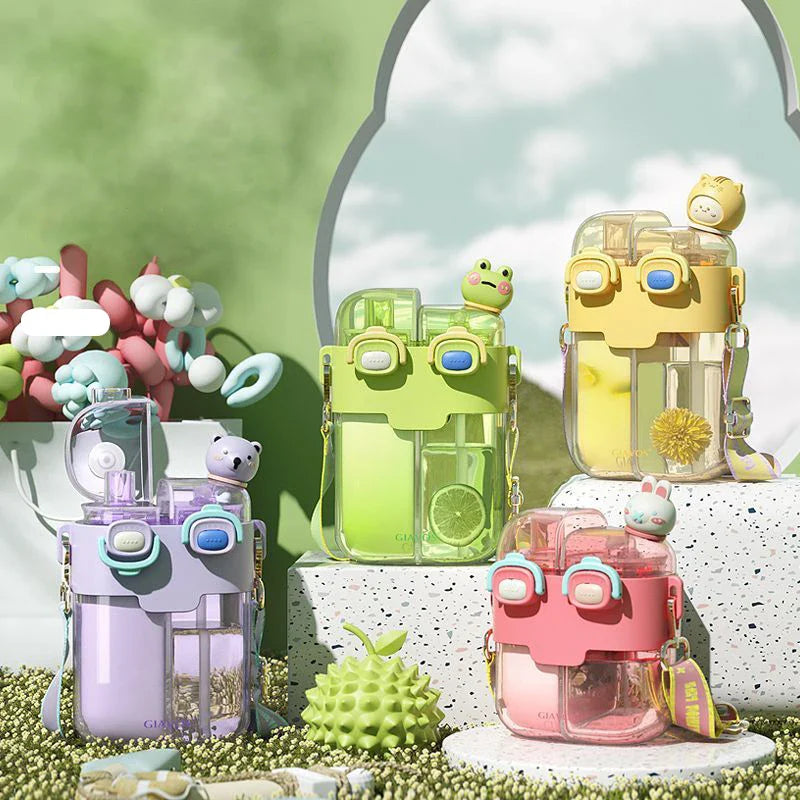 Afralia™ Double-Bin Sippy Cup | Kids Cartoon Water Bottle with Adjustable Strap