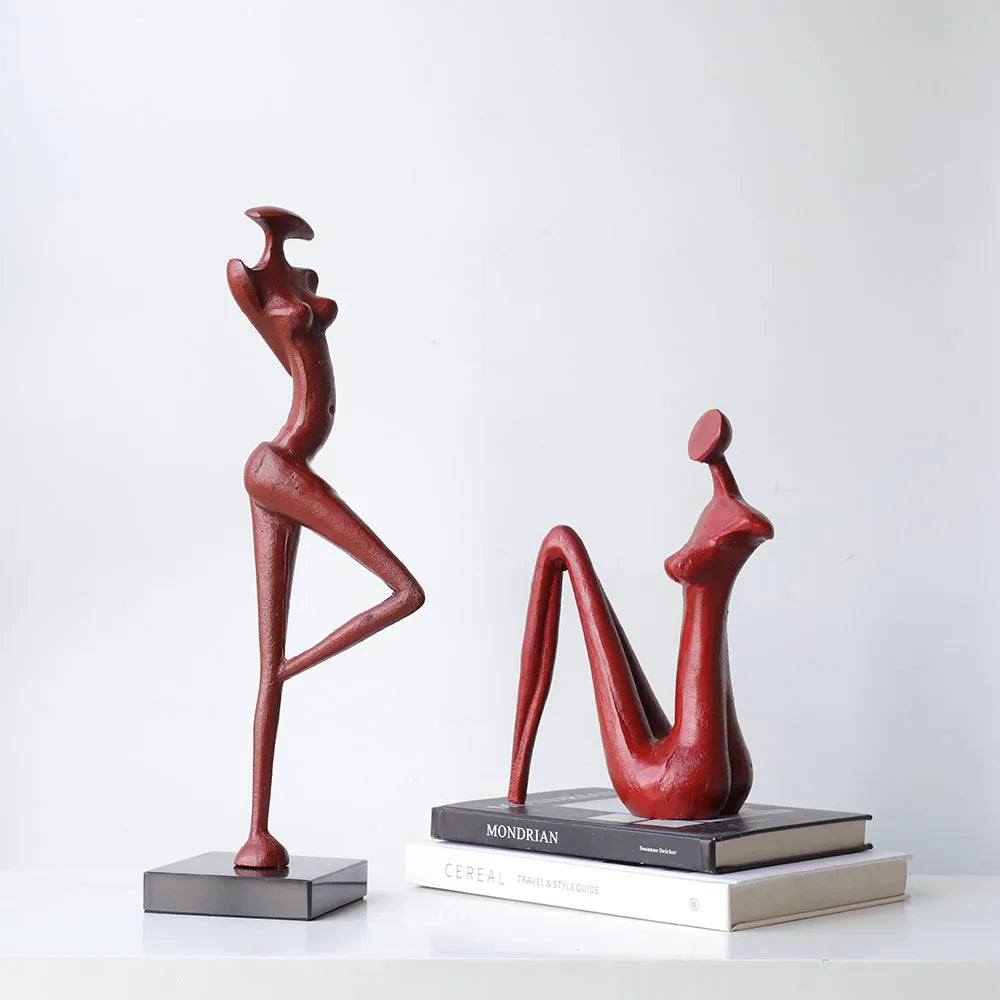 Afralia™ Abstract Black Metal Female Figure Sculpture Home Decor Accessory