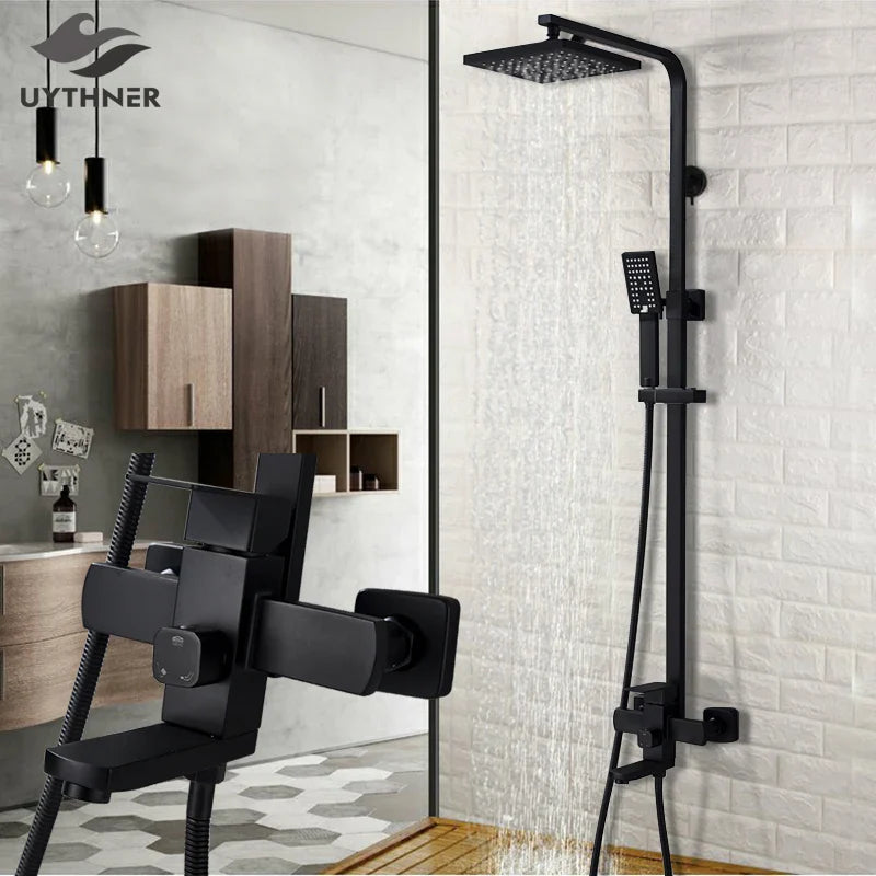 Afralia™ Shower Faucet Set with Rainfall and Waterfall Head, Wall Mount Design