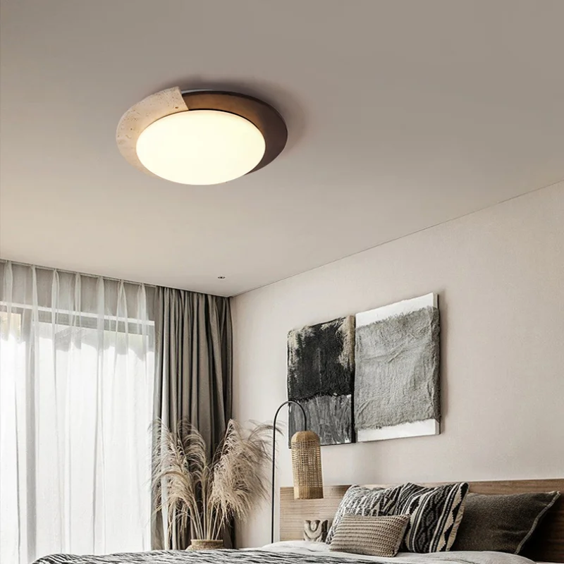 Afralia™ Yellow Travertine LED Ceiling Light: Nordic Modern White PE Flush Mount