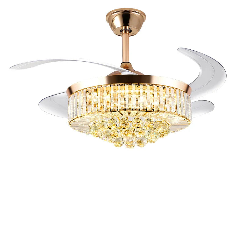 Afralia™ Luxury Crystal Ceiling Fan Lights Remote Control, Modern Retractable Chandelier Fan
