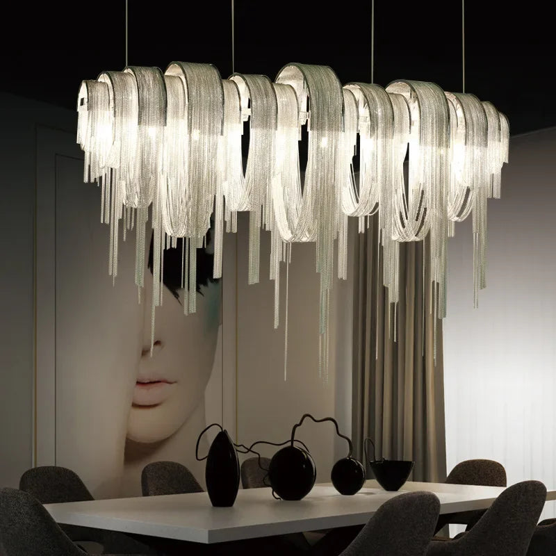 Afralia™ Chrome Tassel LED Chandelier for Living Dining Room Decor - Modern Lustre Design