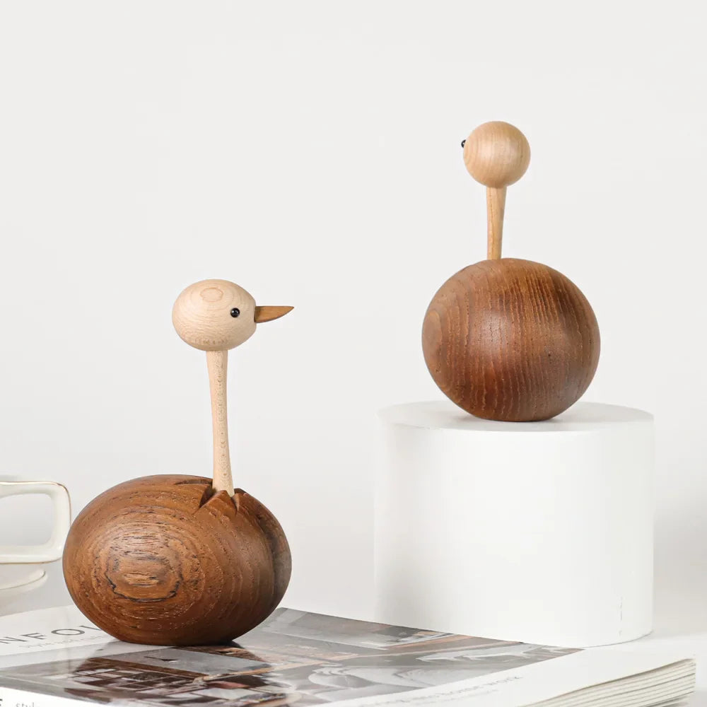 Afralia™ Teak Wood Ostrich Bird Figurine Home Decor Sculpture Easter Gift