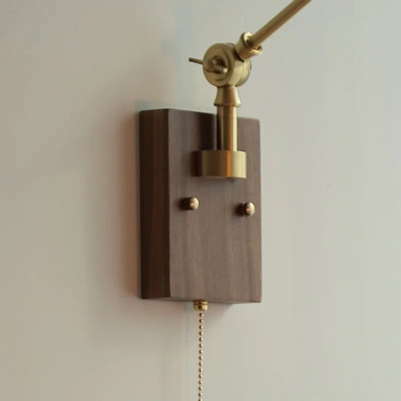 Afralia™ Yellow Glass LED Wall Sconce Walnut Wood Bedside Lamp