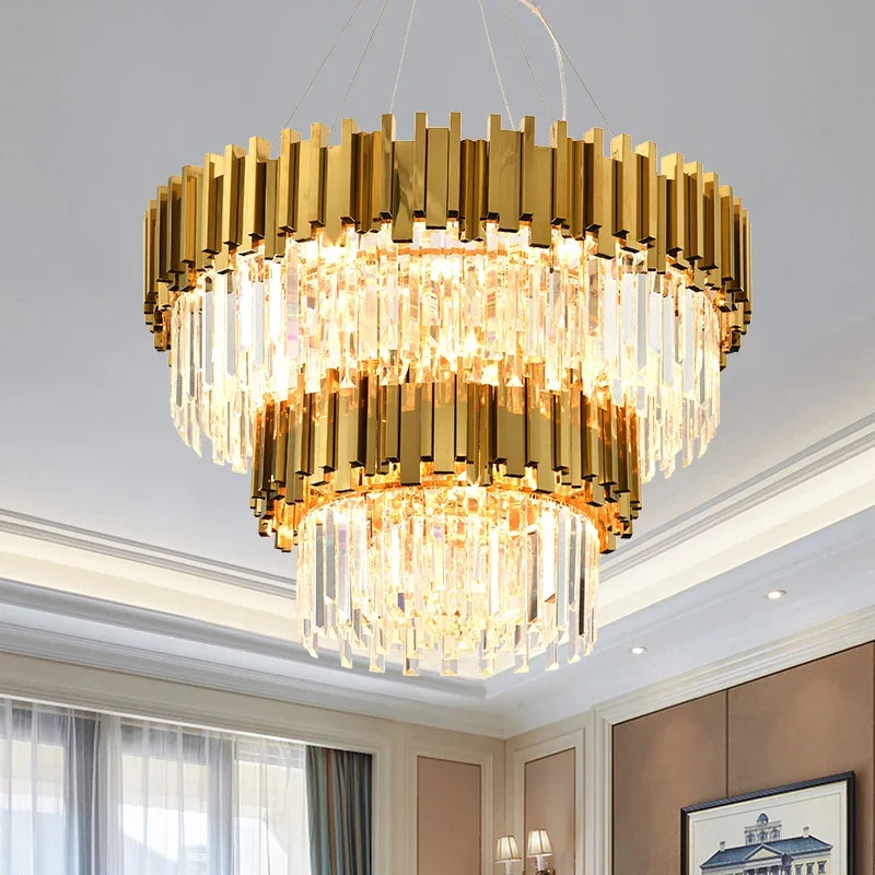 Afralia™ Modern Gold K9 Crystal Chandelier for Luxury Home Decor & Lighting