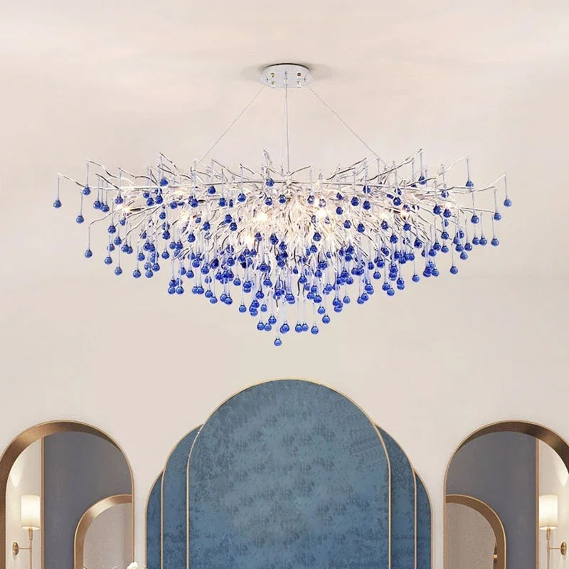 Afralia™ Blue Crystal LED Chandelier: Luxury Classic Pendant Light for Living Room.